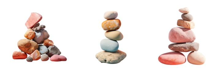 A pile of rocks on a transparent background separated for various design purposes