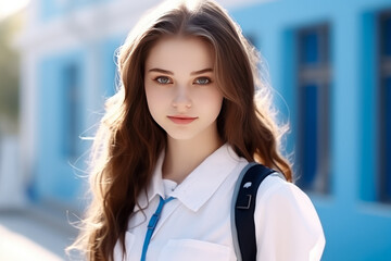 portrait of a schoolgirl girl on the street