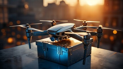 Witness the seamless fusion of technology and delivery as a drone gracefully navigates the air, transporting cargo to its destination with unparalleled speed.