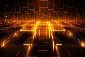 Abstract futuristic background with glowing gold cubes