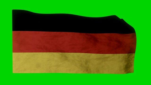 A seamlessly looping animation of the German flag fluttering in the wind on a transparent green background.