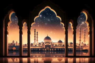Gordijnen grand mosque with a crescent moon © AGSTRONAUT