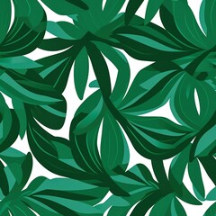 Seamless Leaf Pattern with Green Monstera Leaves