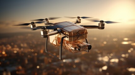 Unmanned and undeterred, a drone soars above with cargo in tow, exemplifying the convergence of automation and transportation.