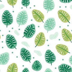 Seamless Leaf Pattern with Green Leaves