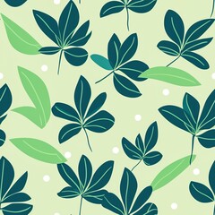 Seamless Leaf Pattern with Green Leaves