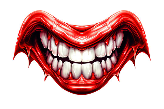 Vampire Mouth with Fangs Watercolor Clipart isolated on Transparent Background. Halloween Vampire  Elements Clipart.