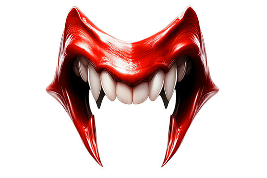 Vampire Mouth with Fangs Watercolor Clipart isolated on Transparent Background. Halloween Vampire  Elements Clipart.