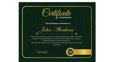 Green and golden certificate templete