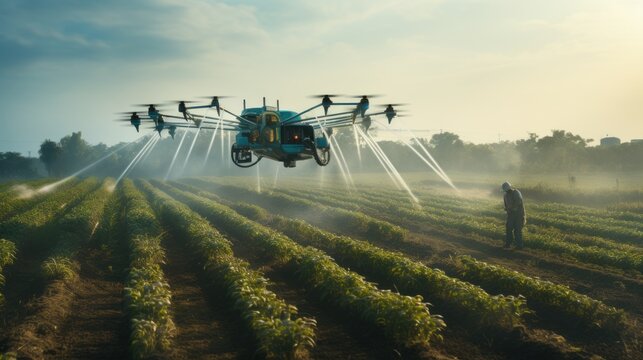 The future of farming takes flight with generative AI-driven drones tending to fields, ensuring optimal hydration and crop health.