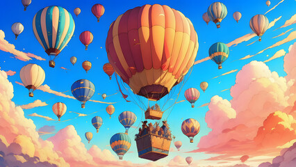ballon luft heiss himmel anreisen vektor abbildung - obrazy, fototapety, plakaty