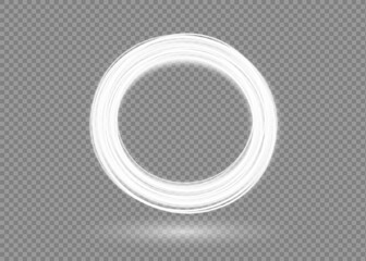 White neon circles for swirl shiny rings light effect. Curved white line light effect.