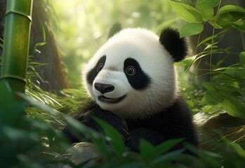 Obraz premium panda eating bamboo in the forest cute