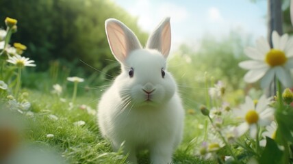 Rabbit on garden eating carrot, cute rabbit 