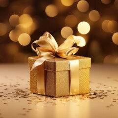 golden gift box with ribbon elegant and luxury