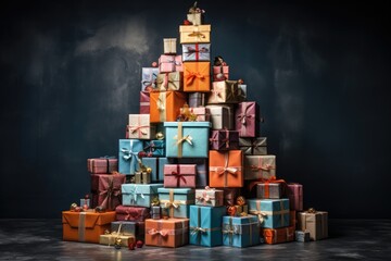Obraz premium Big stack of colorful Christmas presents christmas gift boxes