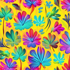 Rainbow colorful seamless pattern with botanical