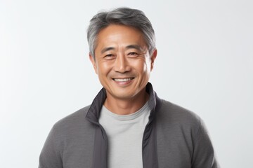 Portrait of a happy asian senior man on white background.