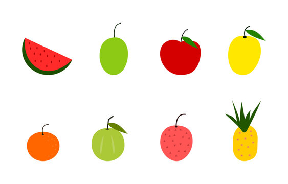 Fruit vector set. Colorful fruit icon design in white background. Apple, mango, orange etc. graphic design element or elements.