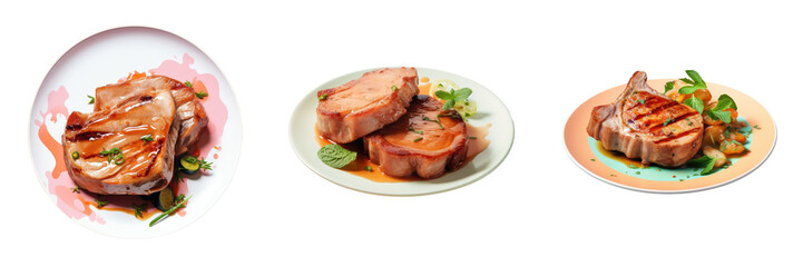Pork chops served on dark dish