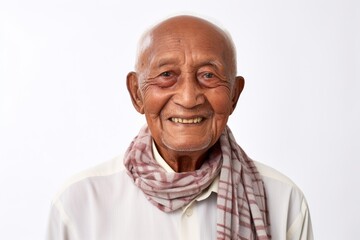 Obraz premium Old asian man in white shirt and red scarf on white background