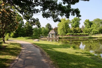 The walkway to the gazebo at the lake.