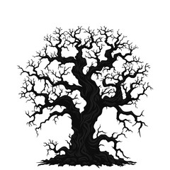 Fototapeta premium Creepy cartoon tree. Black silhouette. Vector logo