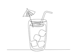 Juice glass one line vector. Continuous one line drawing of Juice drink glass. Editable stroke.