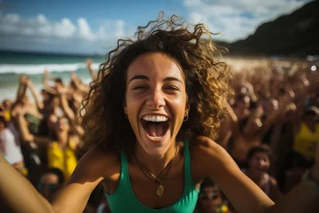 Keuken foto achterwand Brazilië Brazilian beach soccer fans celebrating a victory 