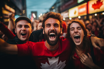 Canadian football fans celebrating a victory 