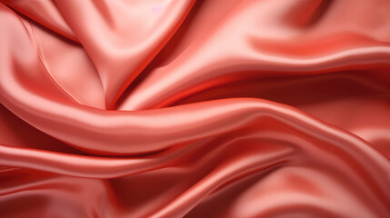 Fototapeta premium Closeup of rippled red silk satin fabric texture background
