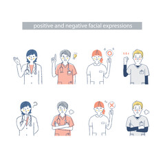 4人の医療従事者の表情　ネガティブ&ポジティブ