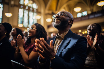 In a church Christian gospel singers offering praise 