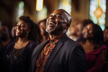 In a church Christian gospel singers offering praise 
