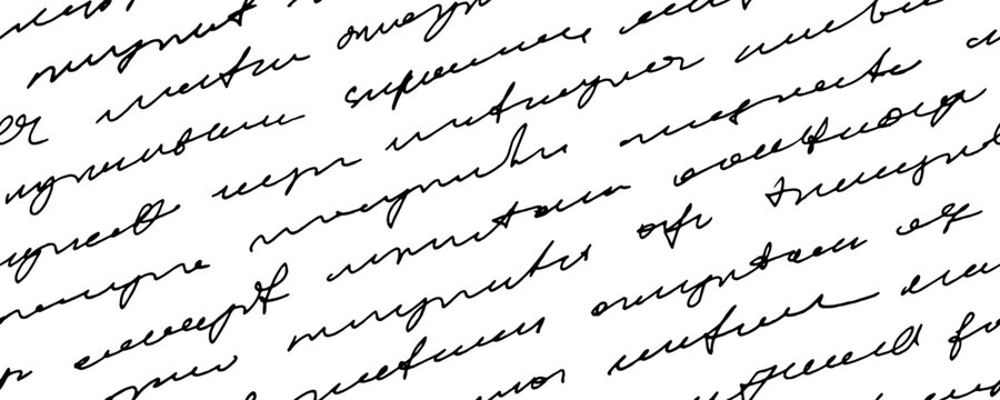 Handwritten illegible diagonal text vector seamless pattern. Hand written text in cursive pen. Abstract lettering background, unreadable letter, monochrome script. Illegible poetry seamless pattern.