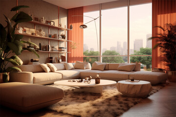 Modern living room interior design. 3d render concept of living room