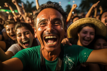 Mexican beach soccer fans celebrating a victory 