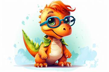 vector cute dinosaur wearing glasses