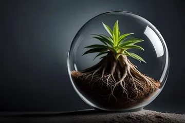 A plant root in a transparent bottle generated by AI tool © Nazia