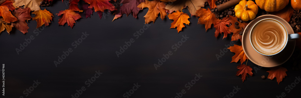 Aufkleber spiced pumpkin latte background with empty space for text
