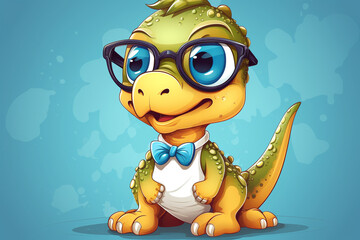 vector cute dinosaur wearing glasses , trendy, 3d rendering, AI generative