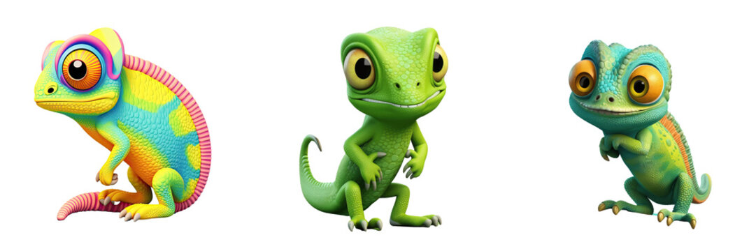 The transparent background is useful for graphic design with a worried chameleon cartoon