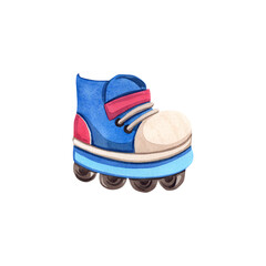 Roller skates. Watercolor illustration on an isolated background. A sporty lifestyle.