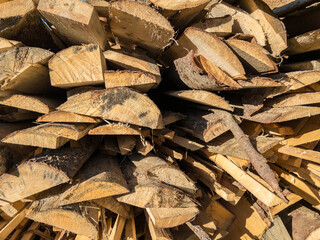 Close-up of heap of lumber planks