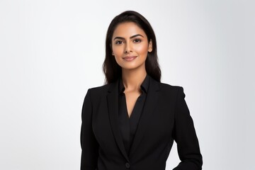 Obraz premium Portrait of beautiful asian businesswoman in black suit on white background