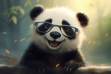 cute panda wearing glasses , trendy, 3d rendering, AI generative 