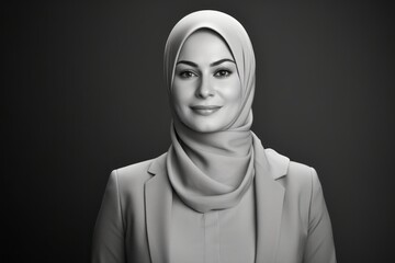 Fototapeta premium portrait of beautiful muslim woman wearing hijab, black and white