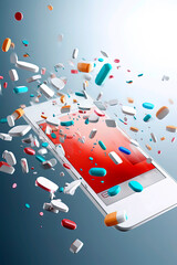 Generative AI illustration of Smartphone prescribing online pills for medical treatment