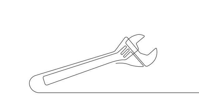 Adjustable wrench.Locksmith tool for work.One line drawing.illustration.	