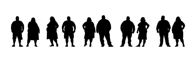 vector illustration. Silhouettes of overweight people. Big set of married couples.